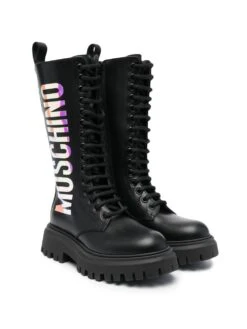 Børn Moschino Kids Høje Combat-støvler Med Holografisk Logo